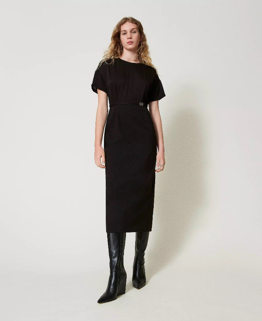 Midikleid aus Milano-Strick und Crêpe de Chine