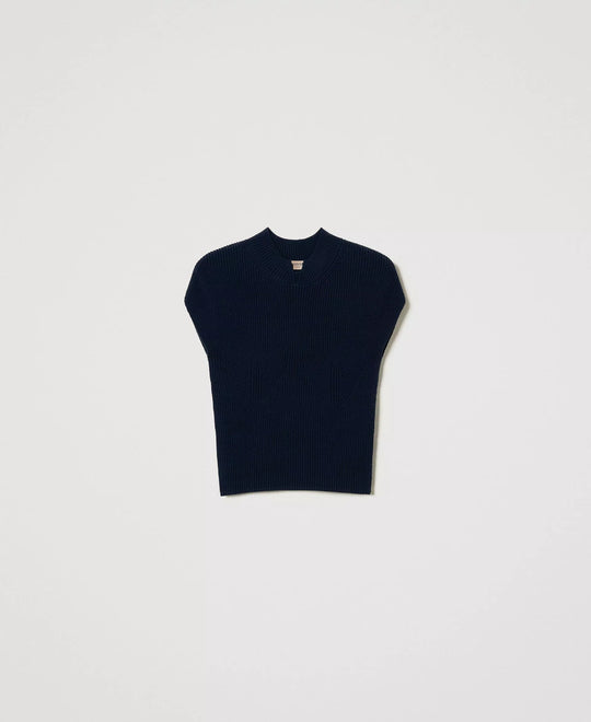 Kurzärmeliger Strickpullover aus Viskose und Stretch