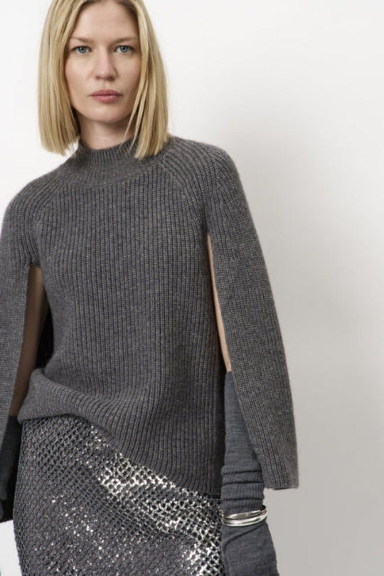 Dante6-Romi Cape Sweater in Grey Mélange