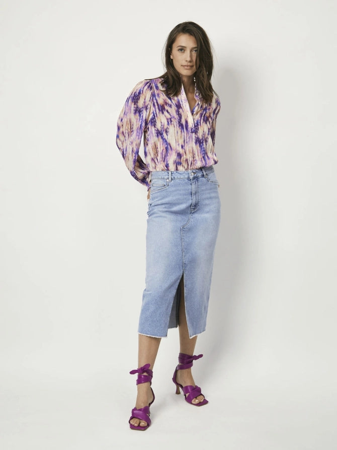 Midi-Jeansrock mit langem Schlitz