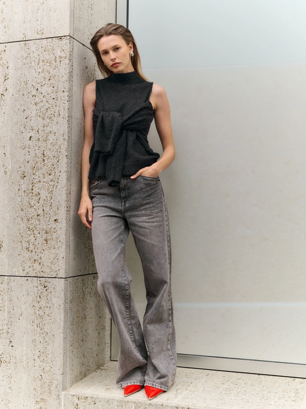 Leichter Alpaka Pullover in schwarz