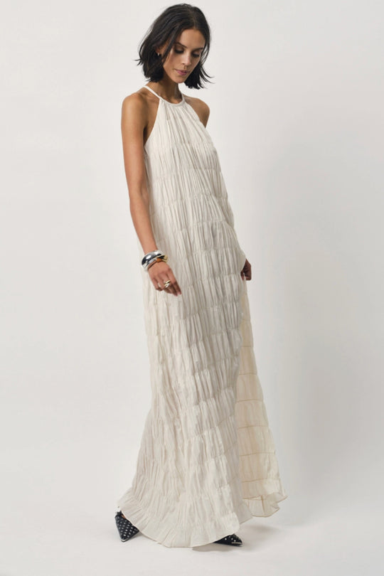 Nelkis Kleid in Butter Cream – Fließendes Halter-Maxikleid für den Sommer