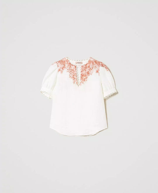 Linen blouse with flower print