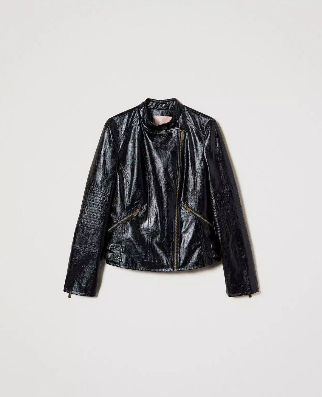 Schwarze Bikerjacke aus Lederimitat Mäntel & Jacken TWINSET 